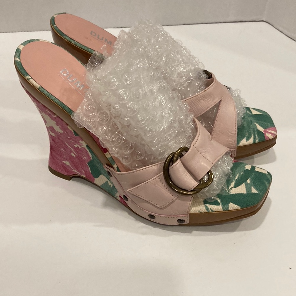 DUMOND MIX Pink Floral Wedge Sandal With Wood